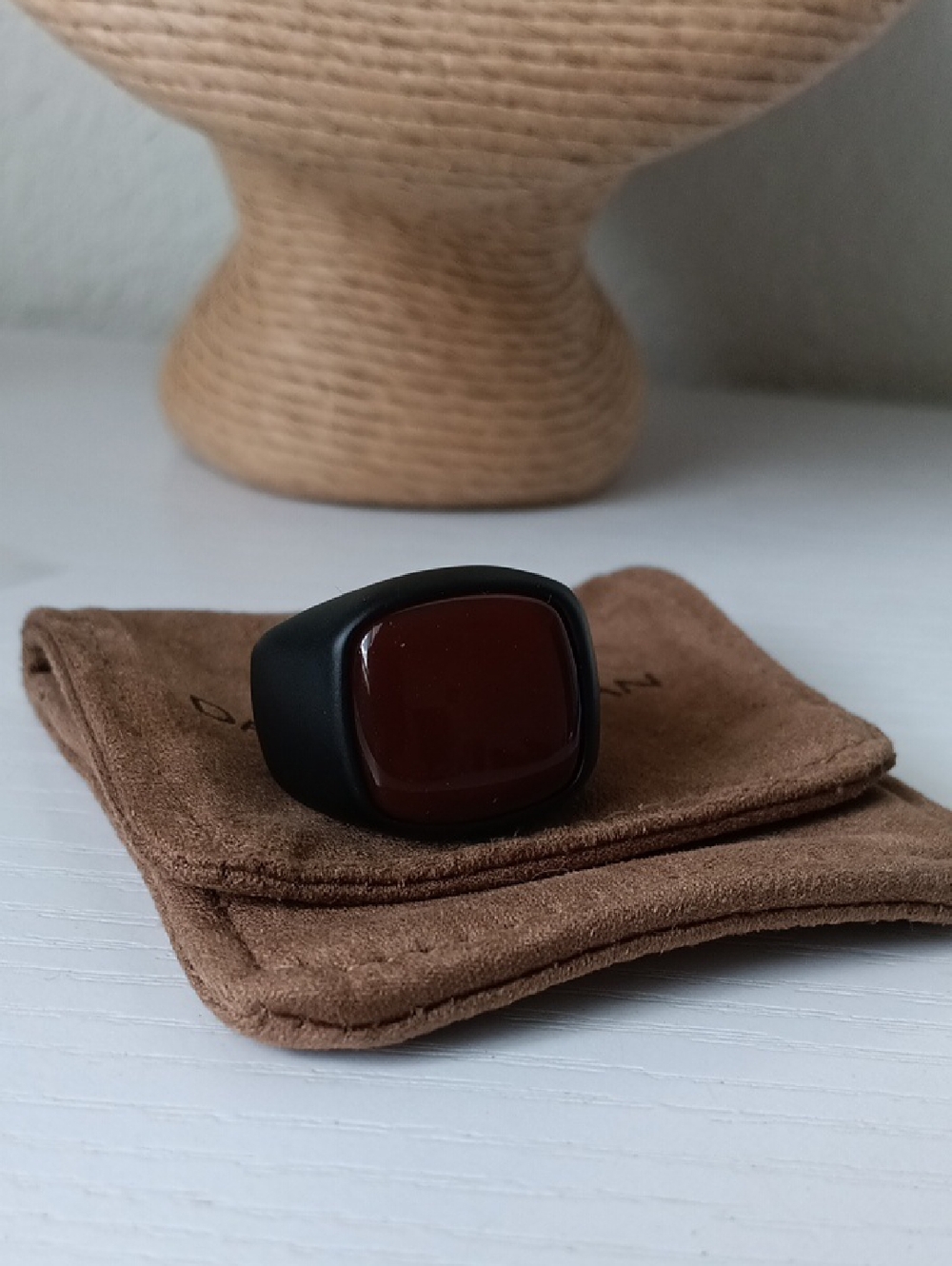 David Yurman Men's Red Rare Carnelian Titanium Exotic Stone Ring Band Size 11US